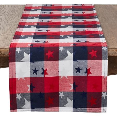 SARO LIFESTYLE SARO 1776.M1672B 16 x 72 in. Rectangular Checkered Table Runner with Stars Design - Multi Color 1776.M1672B